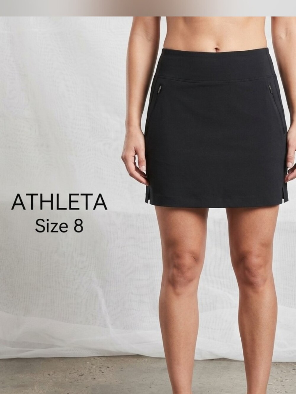Athleta Women's Black Athletic Golf/Tennis Skort Zip Pocket Stretch Pull-On 8